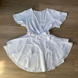 White Wrap Dress with Bow